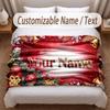 Christmas Theme Soft Blanket Personalized Custom Name Text Print Warm Blanket Home Sofa Bedroom Decor