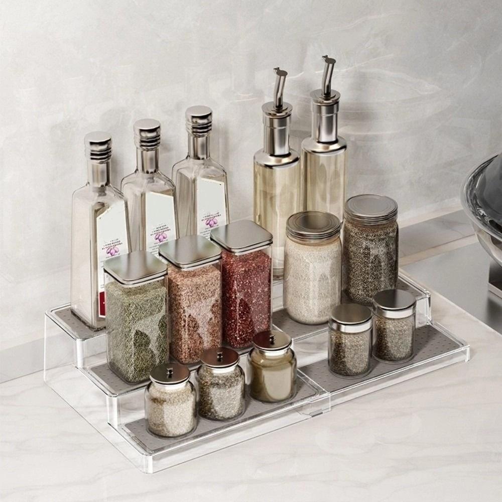 Visible Expandable Step Shelf 3 Tier Cabinet Storage Rack Clear Expandable Spice Rack  Pantry