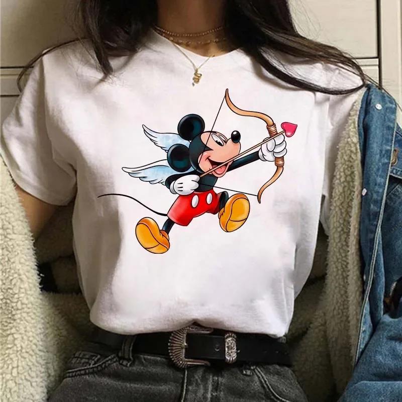 Funny Disney Women T-shirt Cute Cartoon Mickey Minnie Graphic Casual Short Sleeve T Shirt Female Kawaii Loose Y2K Clothing Tops
