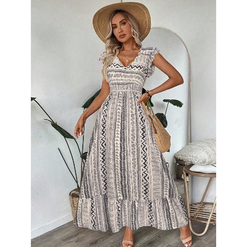 

Women s 2026 Summer New Printed Dress for Beach Vacation, Vintage Satin Long Skirt XL хакі