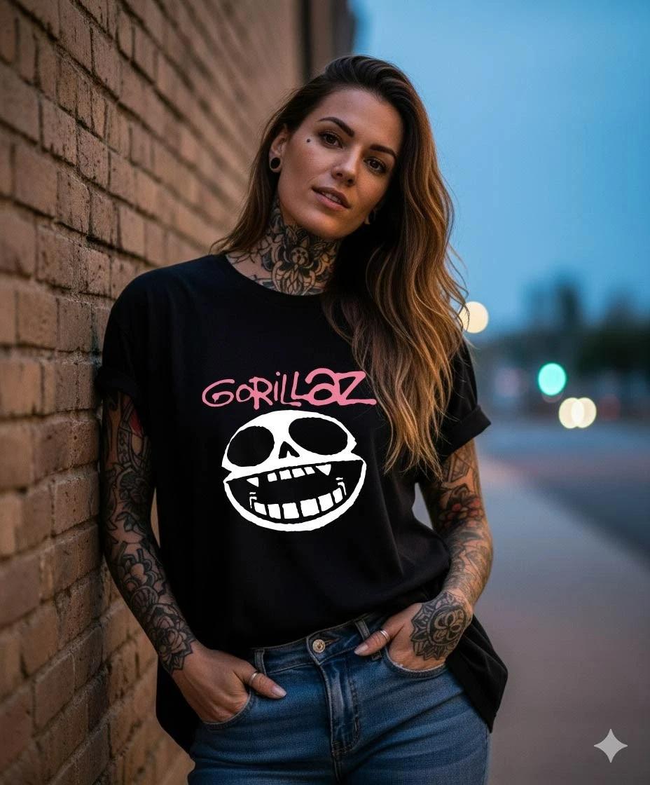 Gorillaz Band T-Shirt Bonesy Skull Logo Unisex Tee Damon Albarn  2026 TOUR L