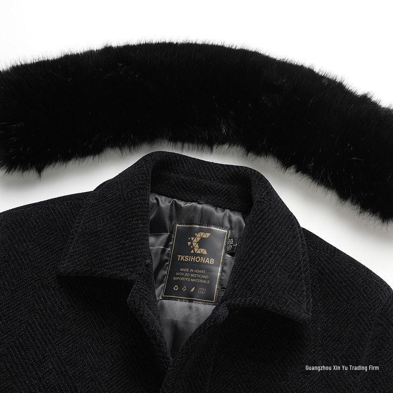 Men's Winter Plush Wool Coat, Warm Long Chenille Jacket for Middle-Aged and Elderly