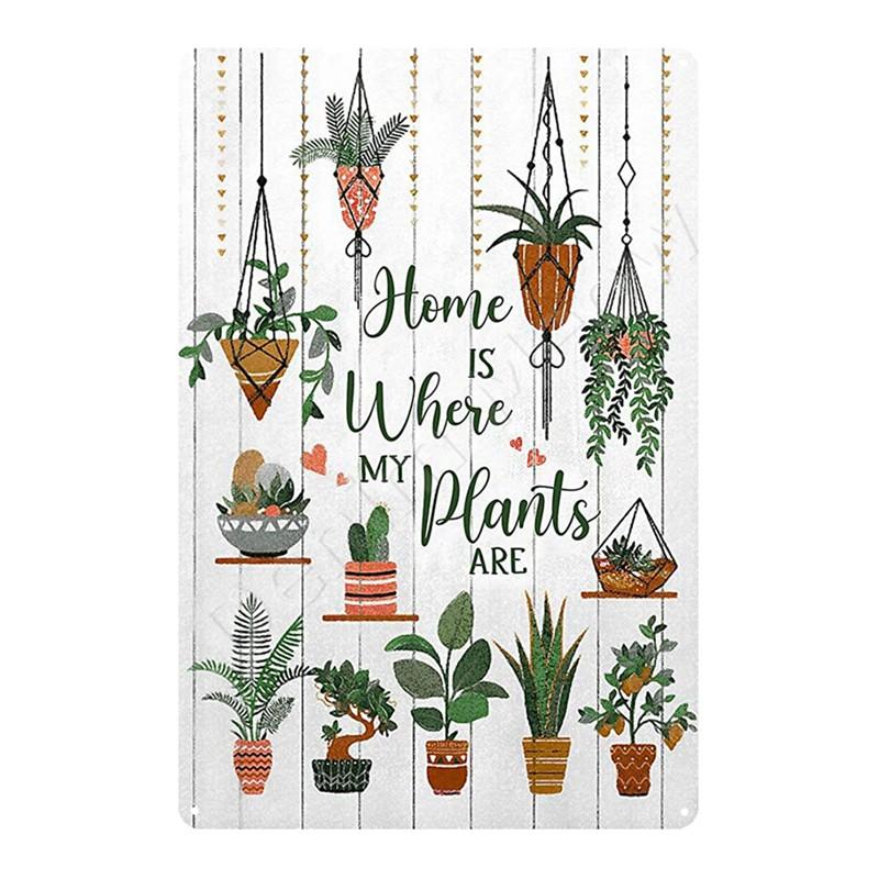 Vintage plechová cedule zahradnictví, retro cedule Funny Plants pro zahradu, venkovní nástěnná dekorace, cedule Home Sweet Home