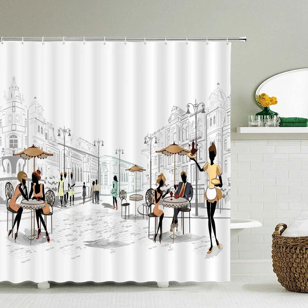 Waterproof Bathroom Shower Curtain New York Woman Street View Polyester Bathroom Curtain Printing Shower Curtains Bath Screen