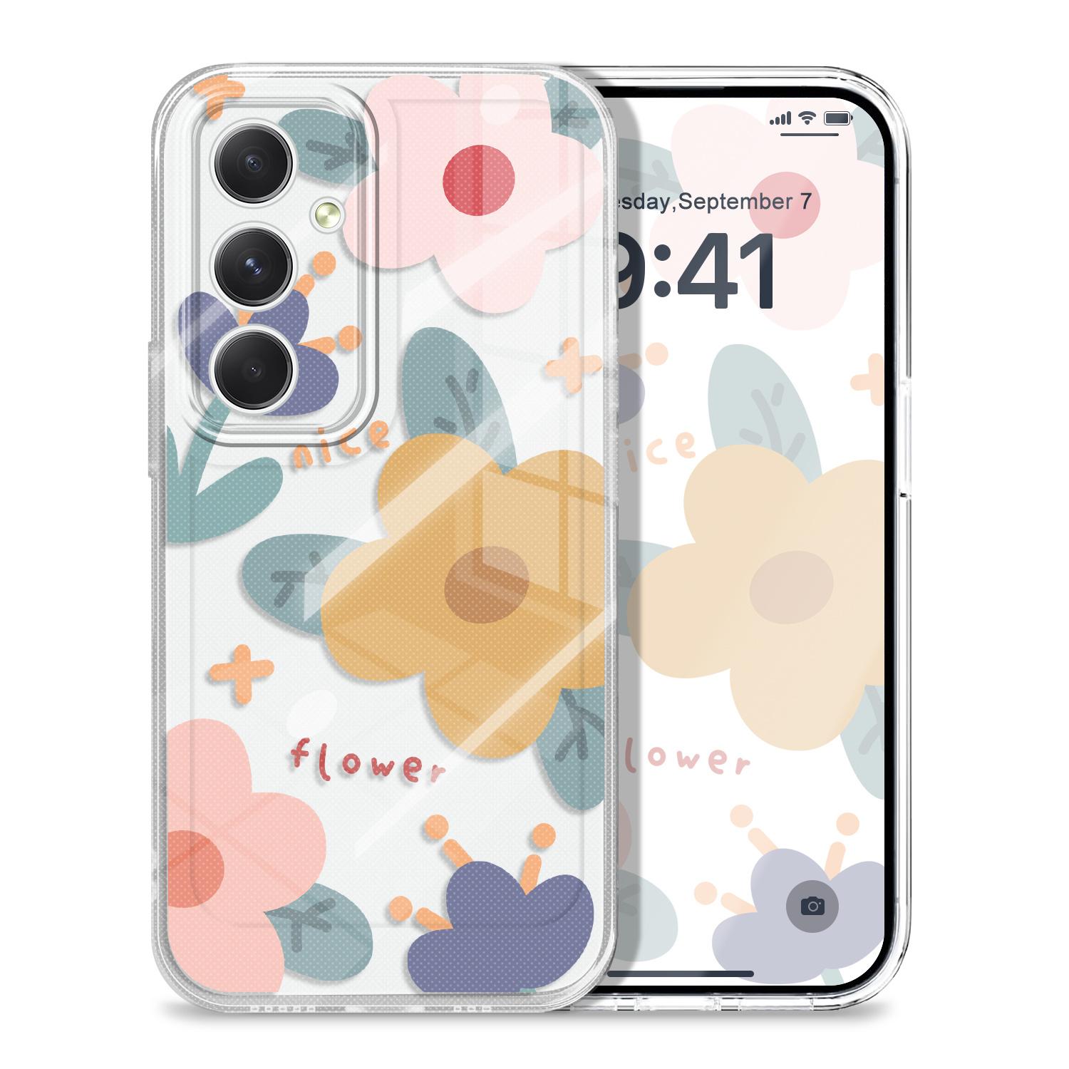 

Colorful Flowers Transparent Phone Case For Samsung Galaxy A73 A72 A54 A53 A52 A34 A33 A24 A23 A14 A13 A12 A04S A03 TPU Cover Samsung A54 прозорий
