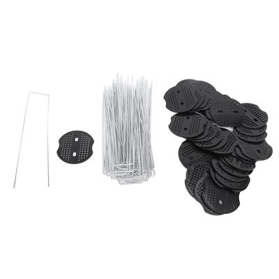 Garden Landscape Staples Set 40Pcs U Shaped Iron Stakes and 40Pcs Plastic Gasket Set for Securing
