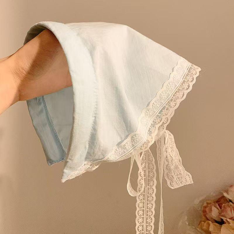 Idyllic lace headband new blast furnace top triangle scarf headband French retro plaid sweet and cute headscarf