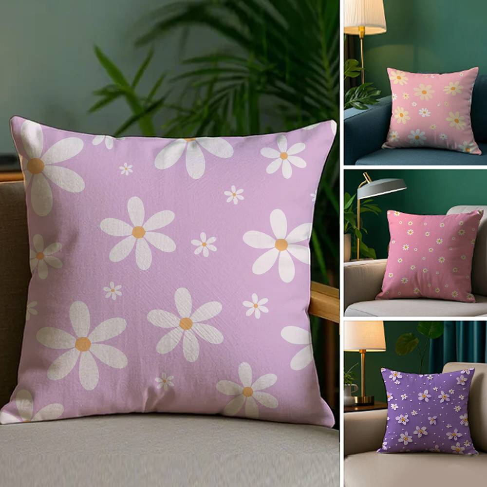 Romantic Daisy Print Spring Pillow Case Plush Fabric Soft Double Sided Print Home Sofa High Quality Cushion Cover Throw