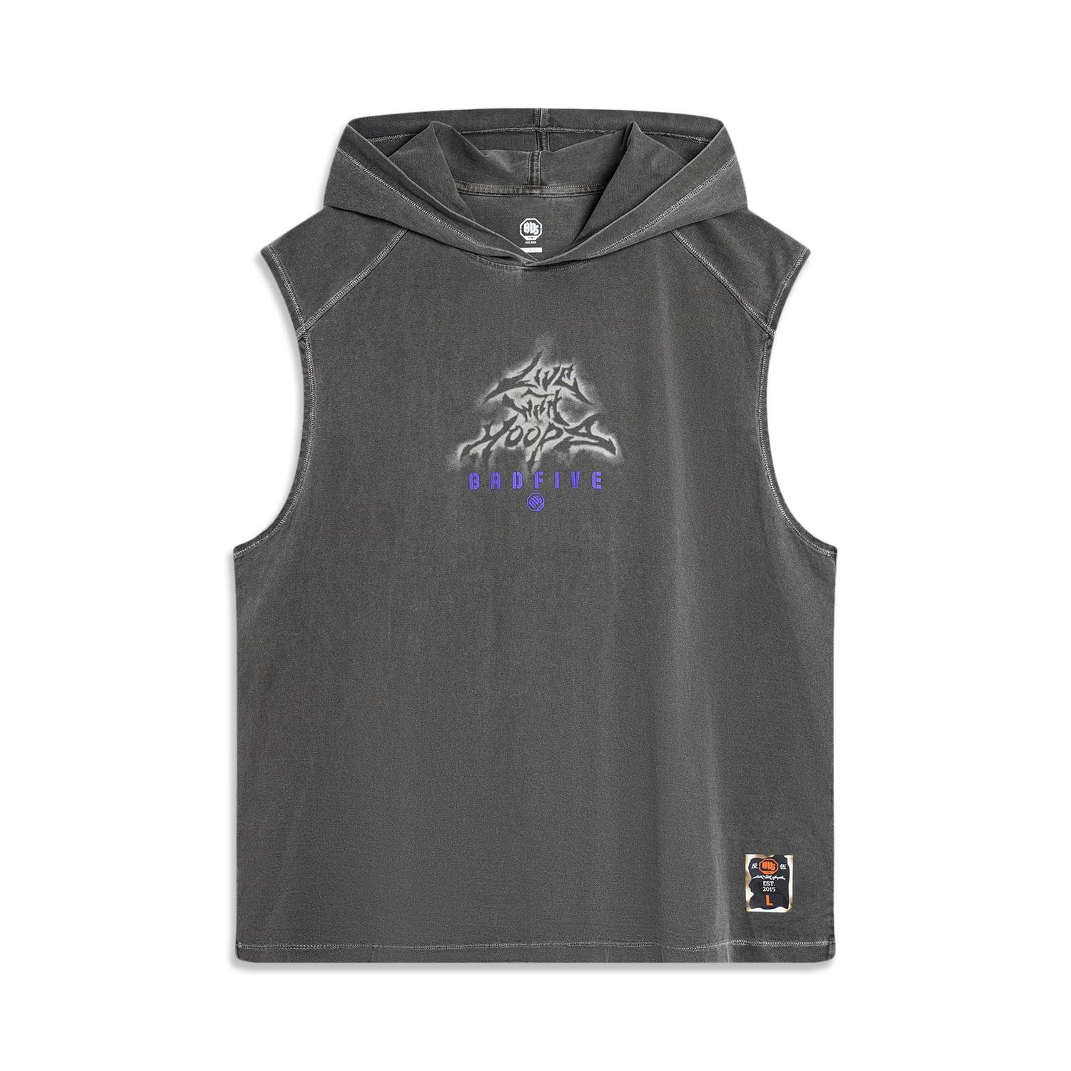 Li-Ning BadFive Graphic Sleeveless Hoodie Washed Grey Men s AVSU459-3 L