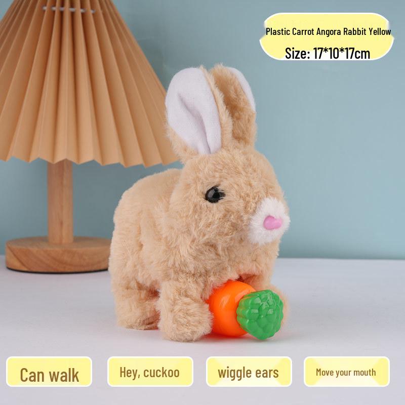 Plush Interactive White Rabbit Toy - Walking, Talking, Ear-Wiggling, Mouth-Moving Long-Haired Pet Simulation.