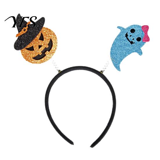 Comfortable Spooky Headband Halloween for Kids Adults, Glitter Pumpkin Bat Ghost Eye-catching Skull Hair Accessories Cosplay Dress Up Party