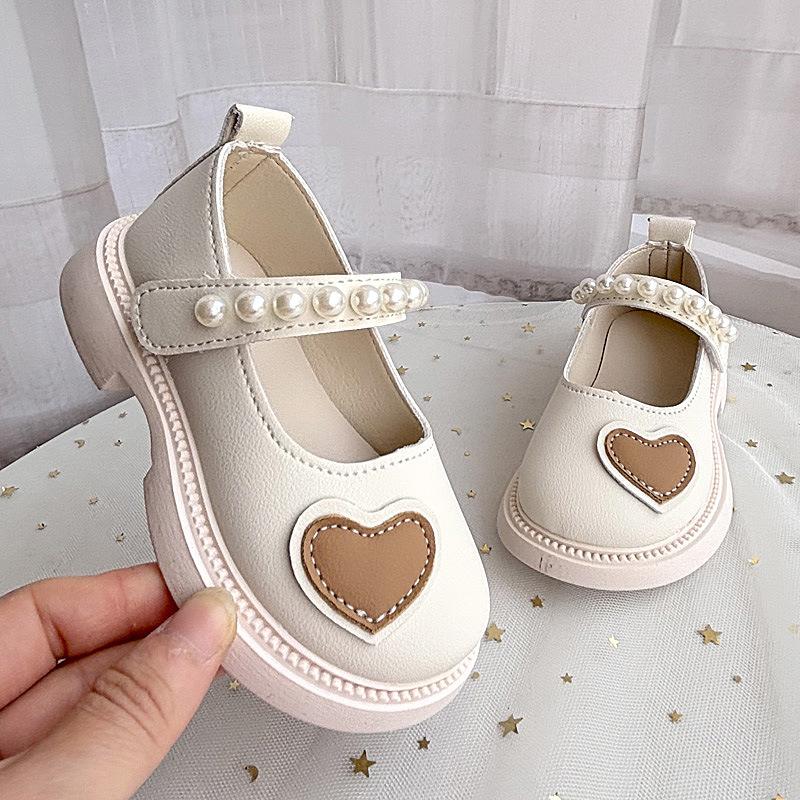 2025 New Trendy Brand Girls' Shoes Children's Foreign Style Love Rhinestone Princess Shoes Little Girl Soft Sole Single Shoes Versatile