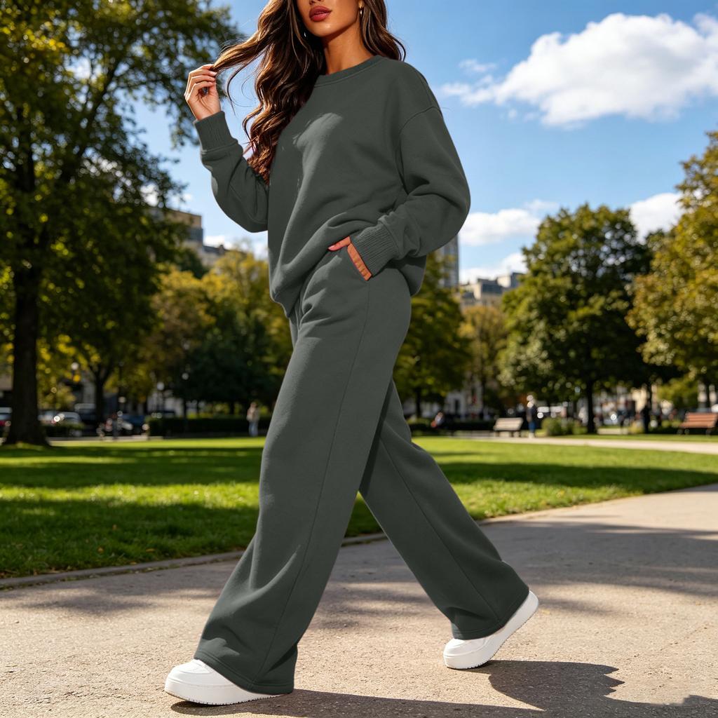 Women's Round Neck Sweatshirt and Pants Casual Two Piece Outfit for Everyday Wear