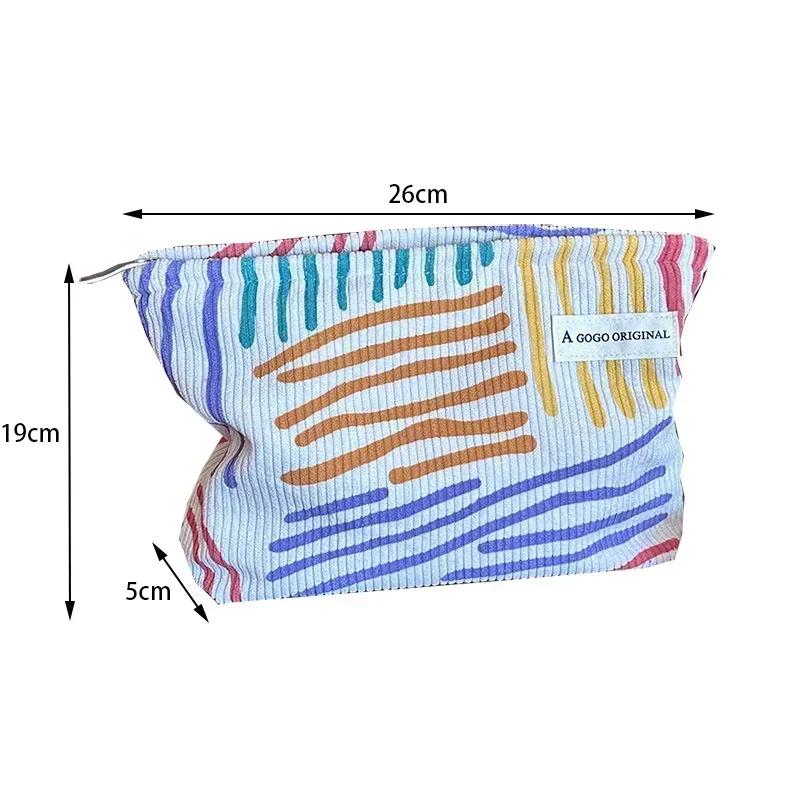 Corduroy Colourful Striped Women Cosmetic Bag Large Small Makeup Storage Bag Travel Organizer Zipper Drawstring Wash Bag Pouch