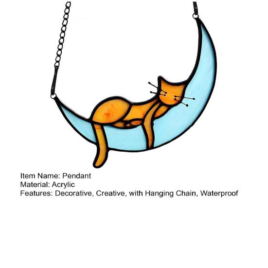 Cat Gift for Home Acrylic Hanging Pendant with Chain, Animal Ornament Window Decorative Wall Decor, Cute Lover Room Decoration Decor