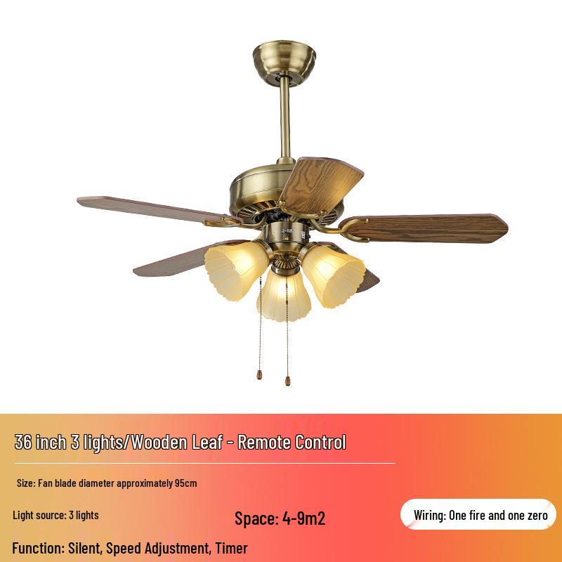 European Style Iron Leaf Ceiling Fan with Remote Control for Living Room and Bedroom
