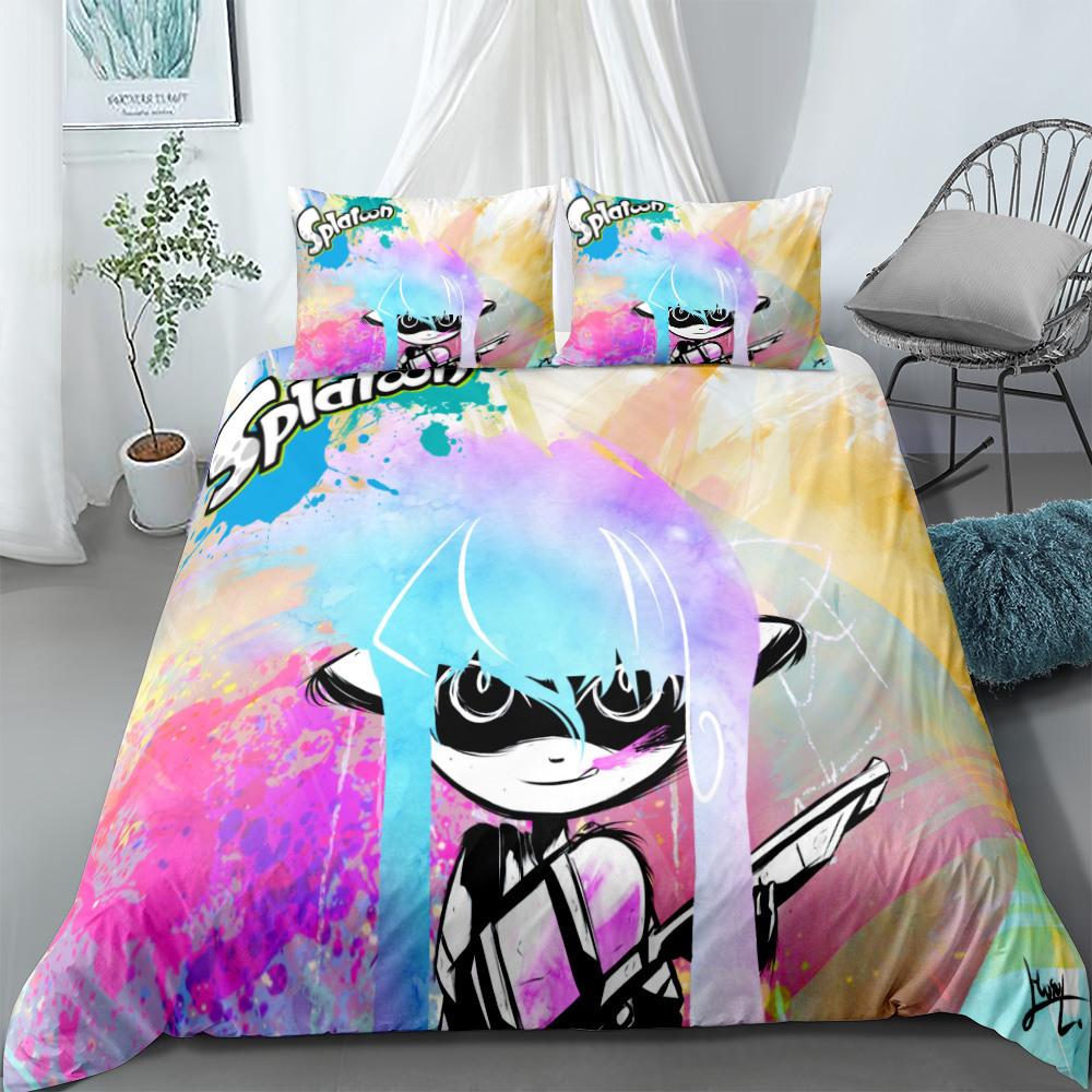 Splatoon Ložní souprava Kreslený bytový textil pro děti Ložní souprava Přikrývka Povlečení do ložnice Queen Dinosauří povlak na přikrývku
