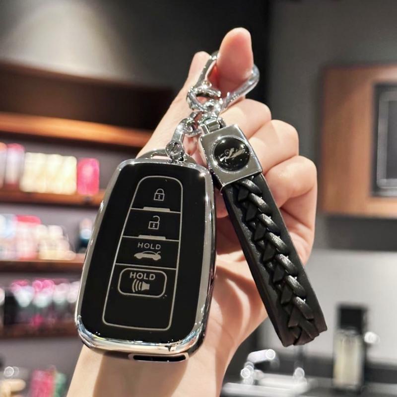 

Girly Key Fob Cover with Keychain for Toyota 2018-2022 RAV4 Camry Corolla Avalon C-HR Prius GT86 Highlander, Pink чёрный