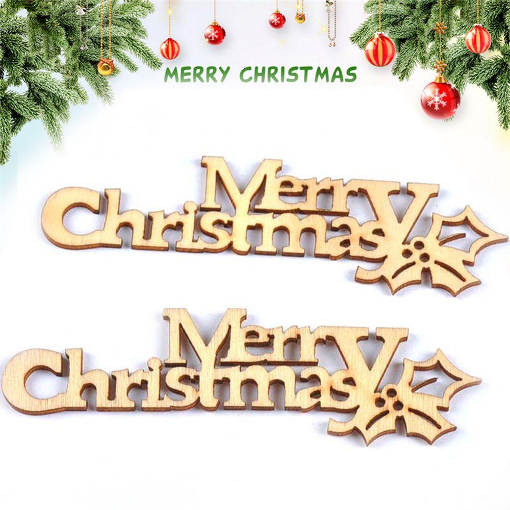 10PCS Natural Color Letter Carving Wood DIY Crafts Hanging Ornaments Wood Pieces Xmas Decoration Wooden Slice Merry Christmas