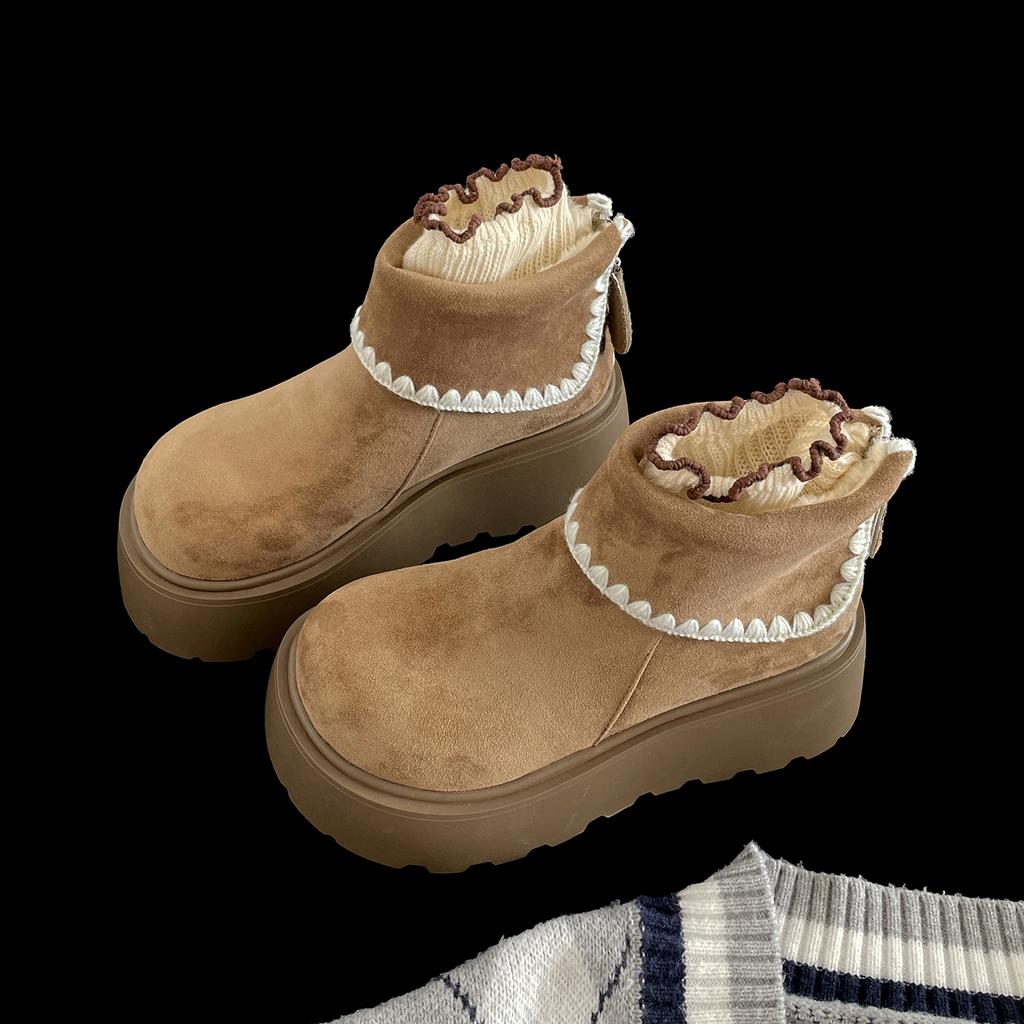 Winter Chunky Platform Heels Women Snow Boots Height Increase Shoes Street Style Warm Cotton Short Booties Shoes Mujer