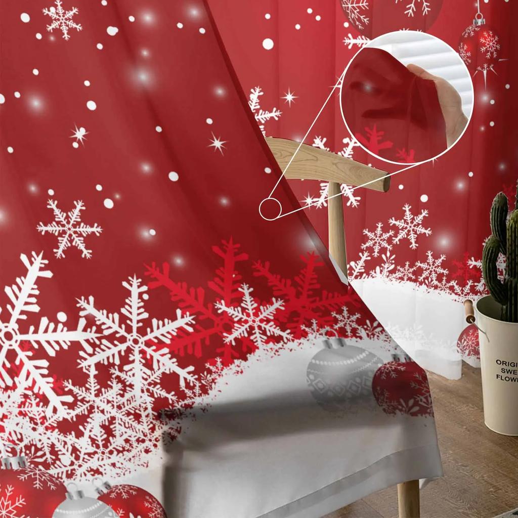 Christmas Balls Snowflakes Pine Branches Sheer Curtains for Living Room Decoration Window Curtains Kitchen Tulle Voile Curtains