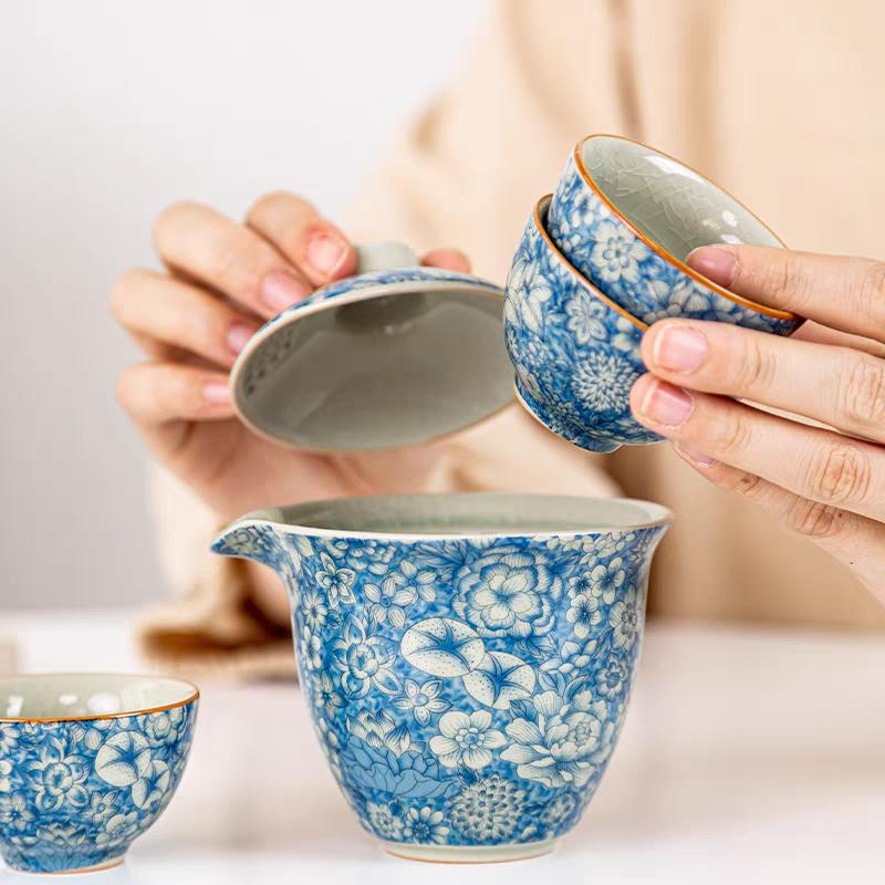 Old Clay Tea Cup, Tea Brewing Bowl, Ceramic, Single Ceremony,Ceremony, Bamboo Hat Tureen, High-End Sancai Gaiwan, Blue and White