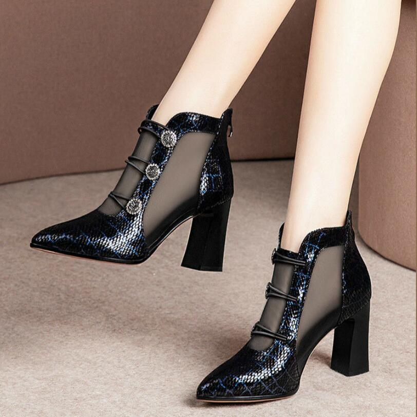 Fashion FHC Spring Sexy Mesh Sandals Boots Women Pointed Toes High Heeled Summer Shoes Woman Hollow Out Naked Botas,Grey,Blue ,Dropship