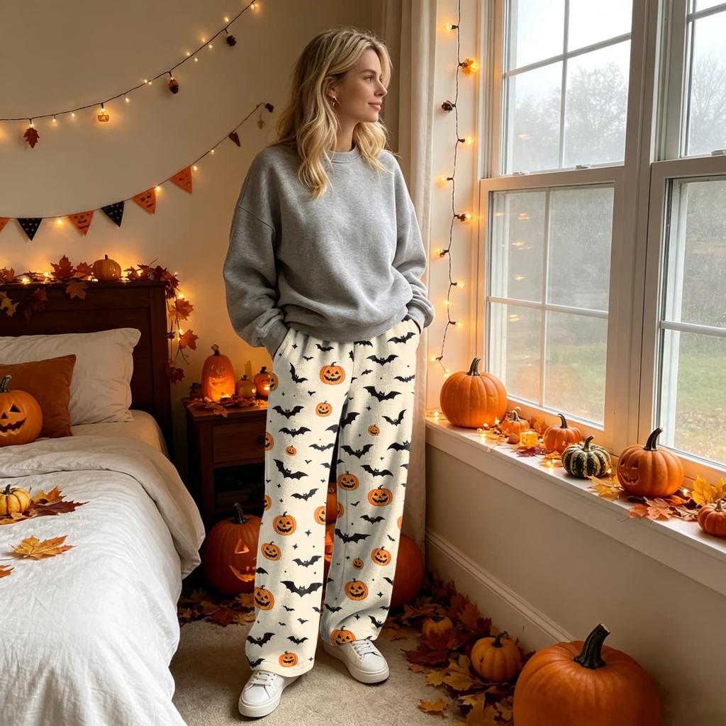 Women's Flannel Pajama Pants with Halloween Print for Cozy Holiday Loungewear
