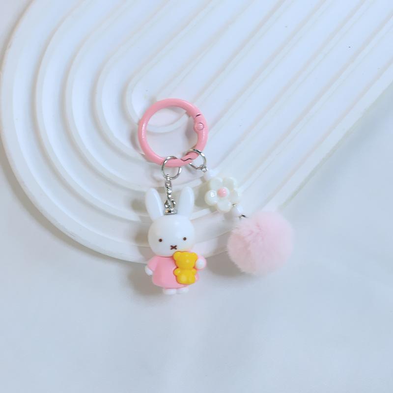 Cute Cartoon Rabbit Plush Ball Keychain With Spring Coil For Phone Earphone Bag Charm Pendant Accessory