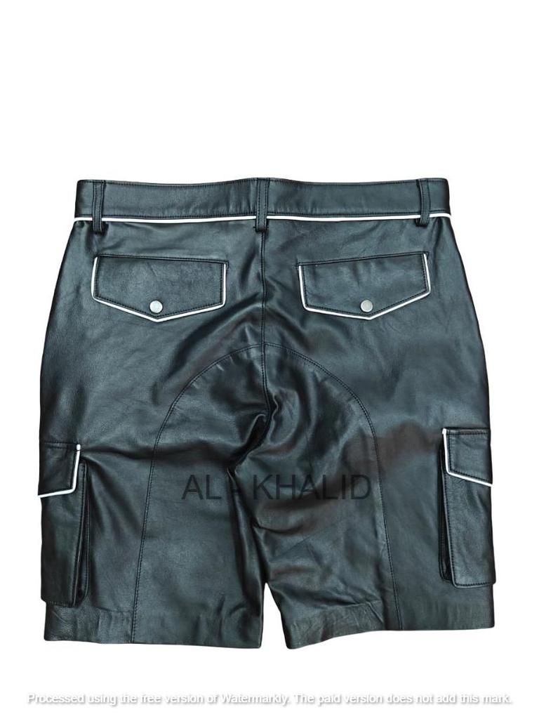 Stijlvolle Short Broek Heren Zwarte Lederen Shorts Handgemaakt Zacht Schapenvacht Cargo