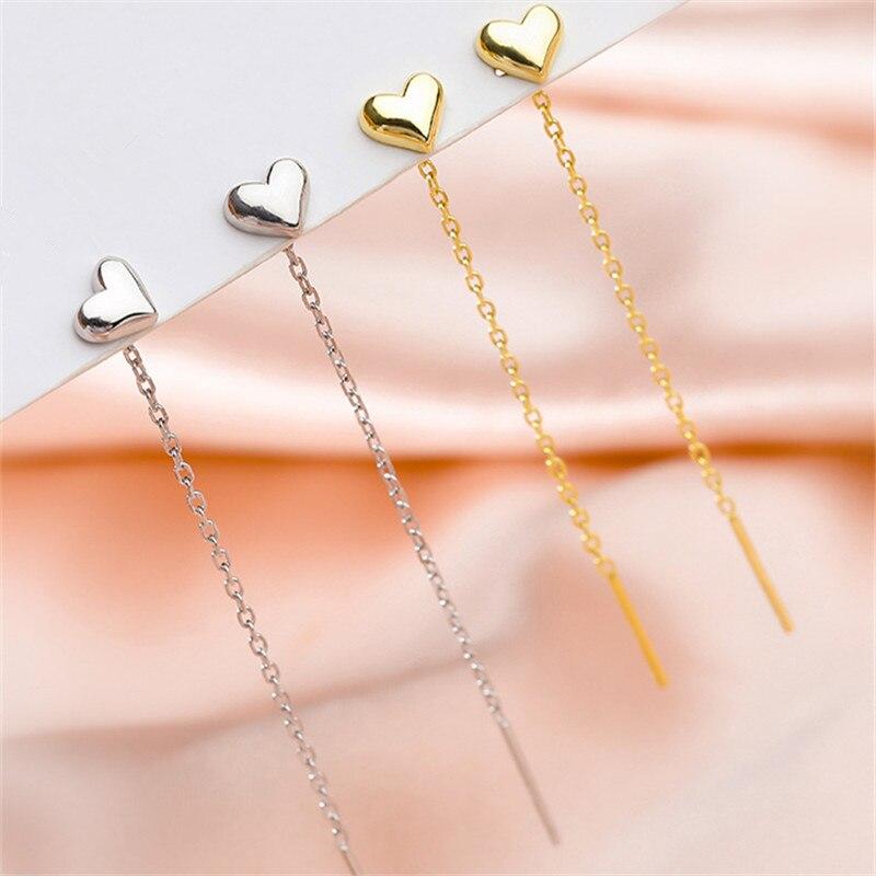 Korean 925 Sterling Silver Tassel Heart Stud Earring For Women Wedding Party Jewelry Pendientes Accessories Eh959