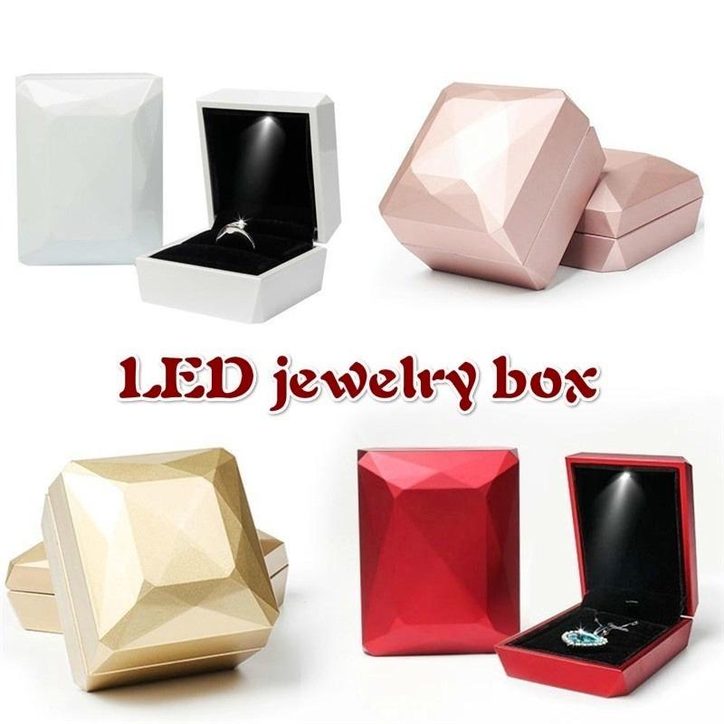 LED Engagement Wedding Earring Ring Pendant Jewelry Display Storage Case Box Gift with LED Lights