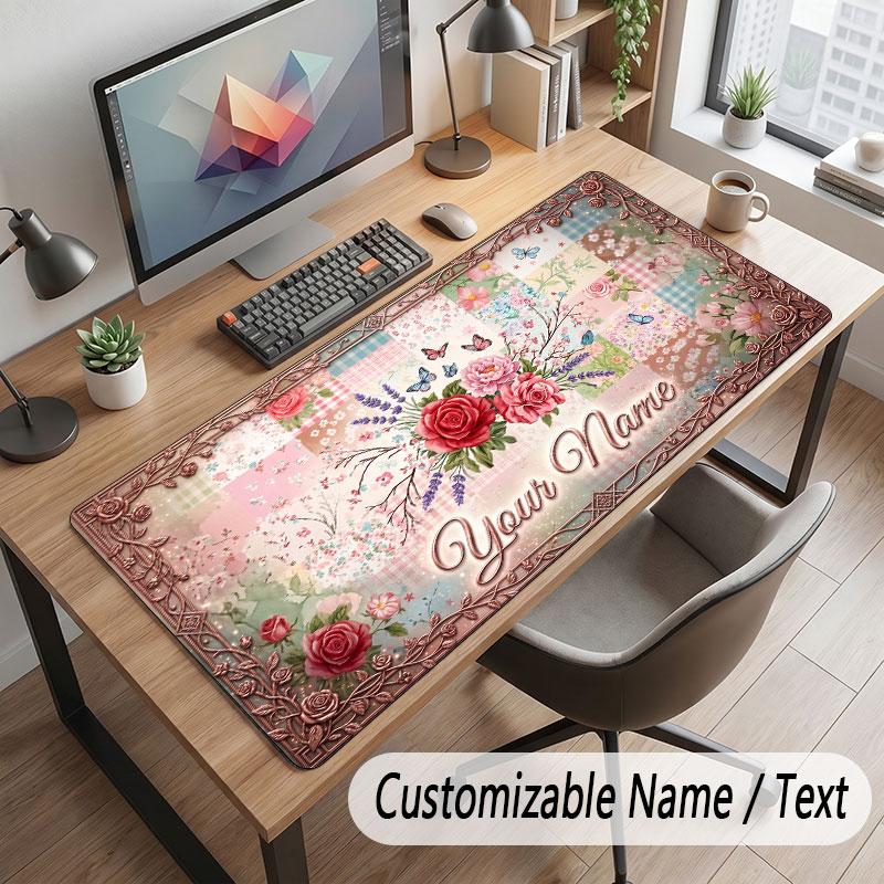 Floral Garden Theme Customized Mouse Pad Personalized Print Name Text Desk Mat For Home Office Table Decor