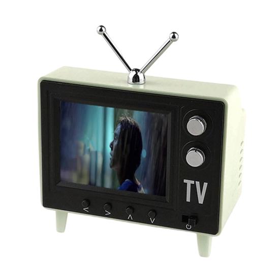 Mini kreslená televize, Mini retro TV přehrávač dobíjecí přes Type-C s 8GB pamětí, 1:Miniatura domečku pro panenky v měřítku 12 pro scény v domečku pro panenky a sběratelskou dekoraci světle zelená barva