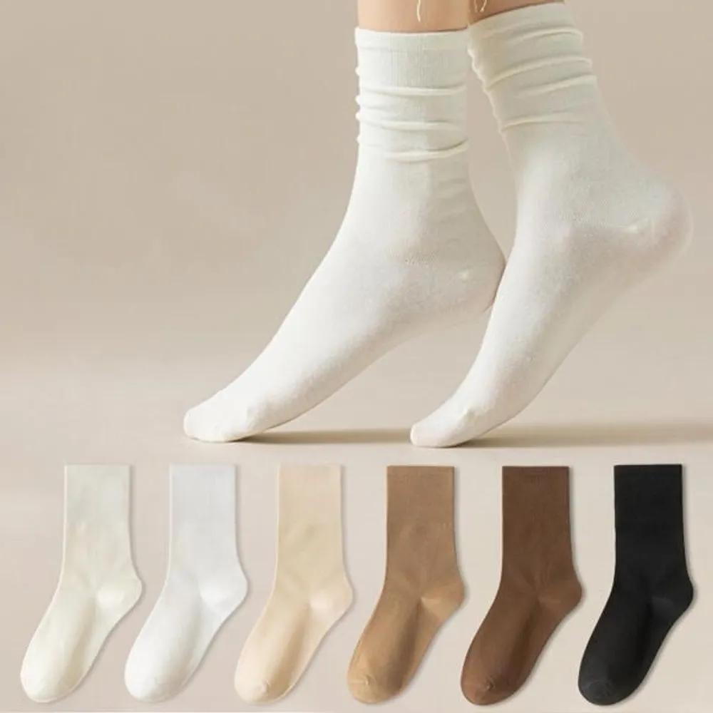 Hollige [Set of 6] Neris Four Seasons Basic Plain Long Socks Set of 6 / Free