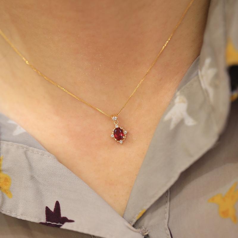 Natural Red Garnet Pendant Necklace for Women, 925 Sterling Silver, Vintage Luxe Feel