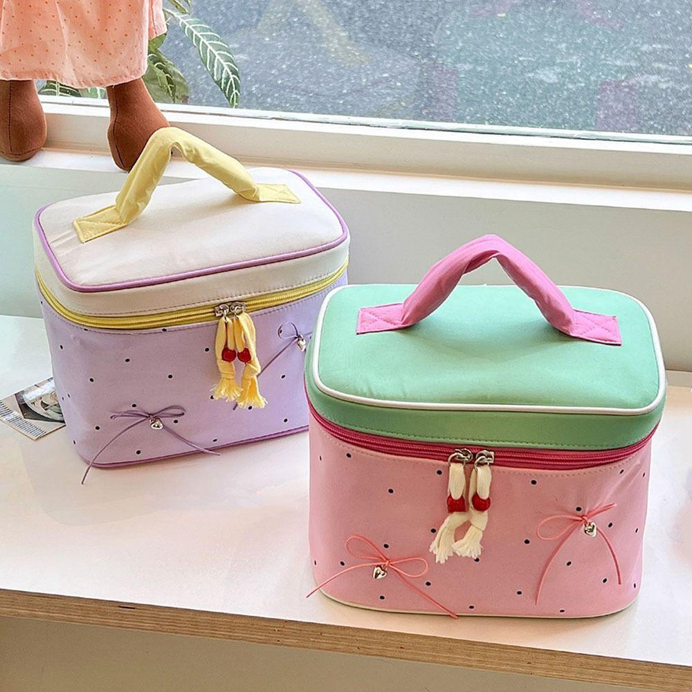 Neue Schleife Polka Dots Make-up-Aufbewahrungstasche Wasserdichte Multifunktionale Reise-Aufbewahrungstasche Handgehaltene Kosmetiktaschen