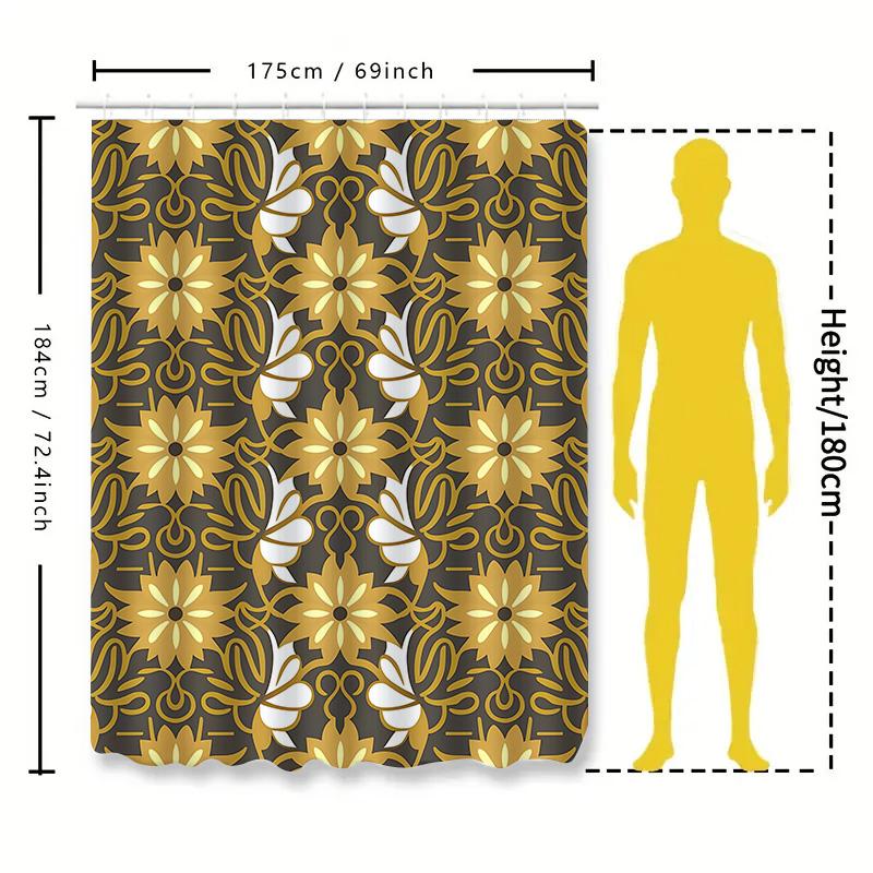 Luxury Gold Floral Shower Curtain Perfect Addition For Your Bathroom Decor! 180X240Cm Waterproof Fabric With Rod Pocket Holes Co