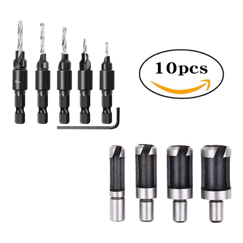 Titanium-Plated Hex Handle Cork Drill & Countersink Bit Set