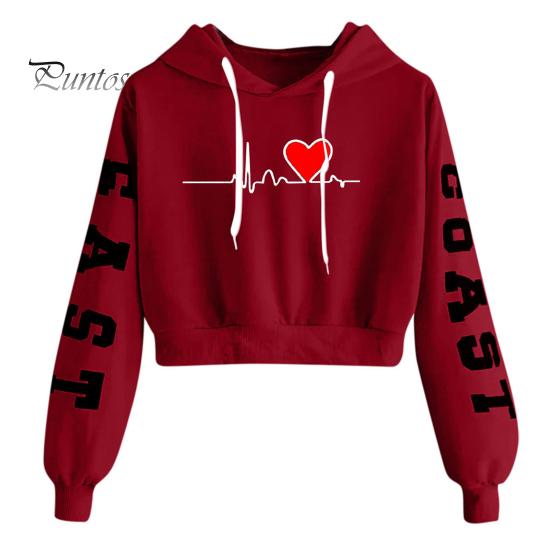 Sweatshirt Women Hoodie Exquisite Pattern Long Sleeve Ribbed Cuff Windproof Breathable Keep Hooded Warm Cotton Blend Letter Heart Printing for Dating