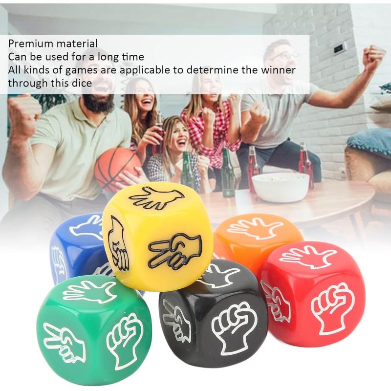 Rock Paper Scissors Dice Set, 6pcs Game Dice With 6 Sides 6 Colors, 20mm Decision Dice For Adults, Kids And Family Party Games