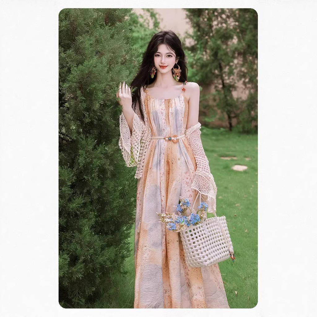 Super Good-looking, Unique and Beautiful Suspender Dress, Great-looking Seaside Vacation In Summer, Beach Long Skirt, High-end Sense
