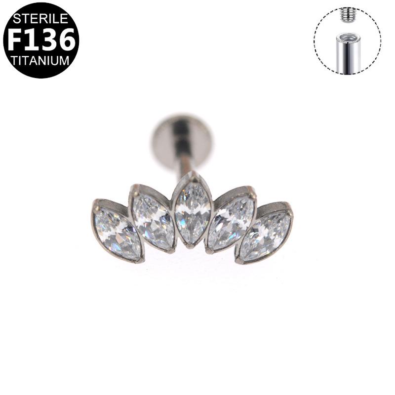 Titan F136 Innengewinde Lippenstecker Ohrringe mit weißem Zirkon