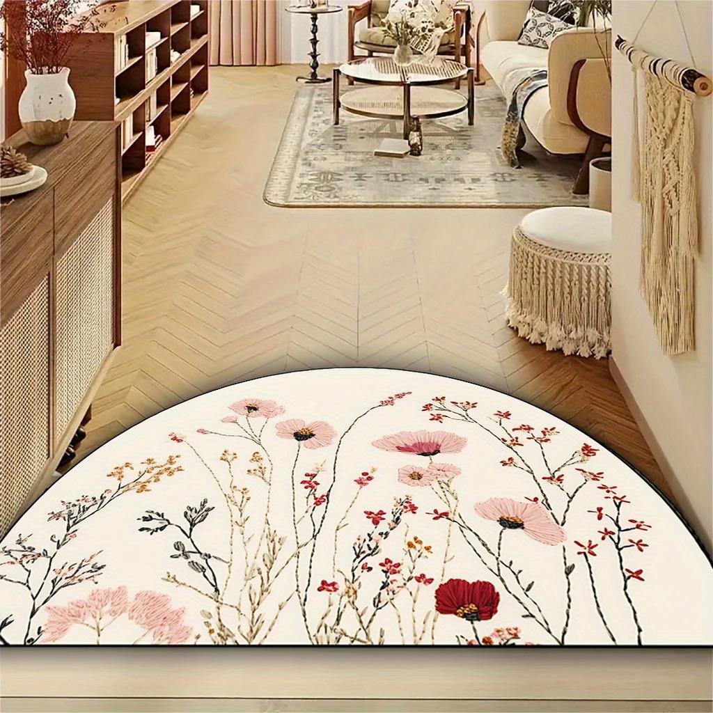 Semi Circle Art Flower Carpet Entrance Bathroom Absorbent Non Slip Floor Mat Ins Style Home Decoration
