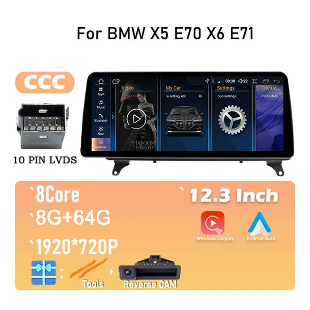 Android 14 For BMW X5 E70 X6 E71 CCC / CIC System IPS HD Touch Screen Car Video Player Multimedia Radio Stereo GPS Navigation