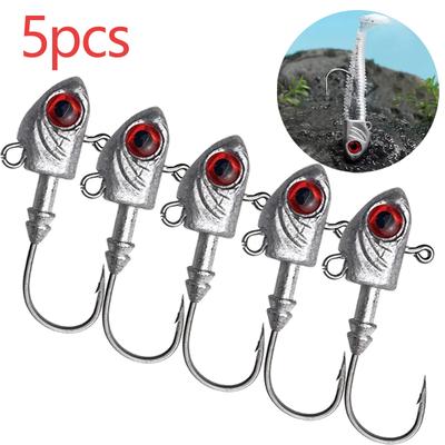 5pcs Jighead Fishhooks Fish Shape Jig Head Hook Metal Fishing Lure Soft Worm Assist Barbed Hook 3D Eyes Carp Fishing 5/7/10/14/20g