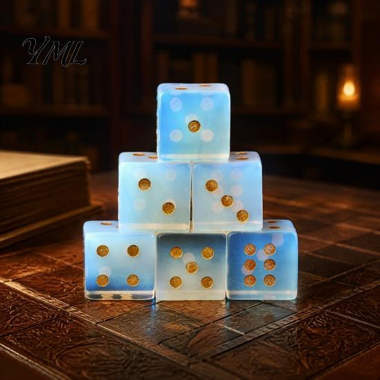 6-Sided Dice Natural Stone with Golden Dots, Mini Healing Faux Semi Precious Crystal Dice, Carved for Tabletop Board Game Dots