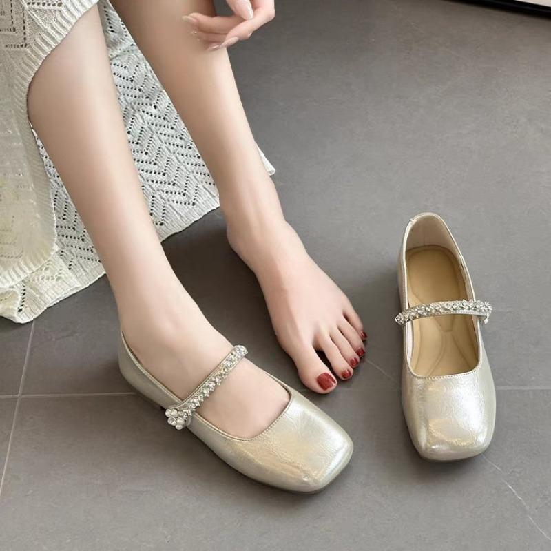 Mary Jane perlée à talon épais chaussures simples nouvel été mot avec tête de sac tête carrée chaussures simples femmes
