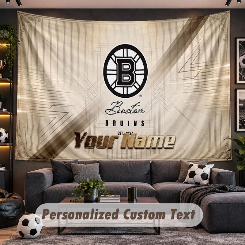 Wall Hanging Tapestry Custom NameBoston Bruins Pattern Personalized Printed Fabric Wall Decor