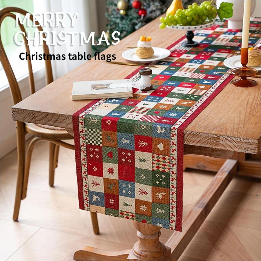1PC Christmas Vintage Patchwork Table Runner, Thickened Cotton Linen, 200×35cm, Tablecloth with High Colorfastness, Festive Atmosphere